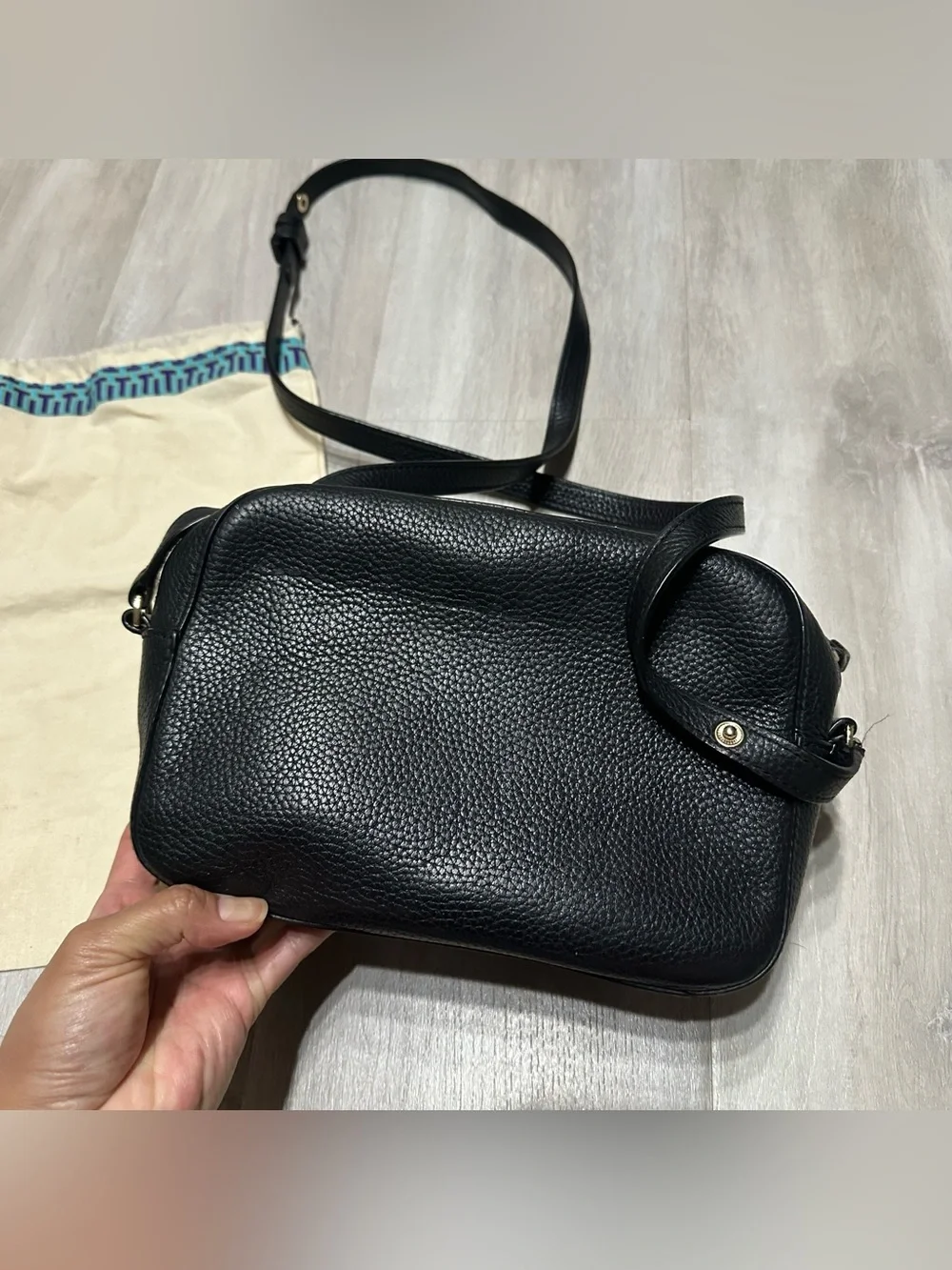 Tory Burch Black Pebbled Leather Crossbody Bag Purse